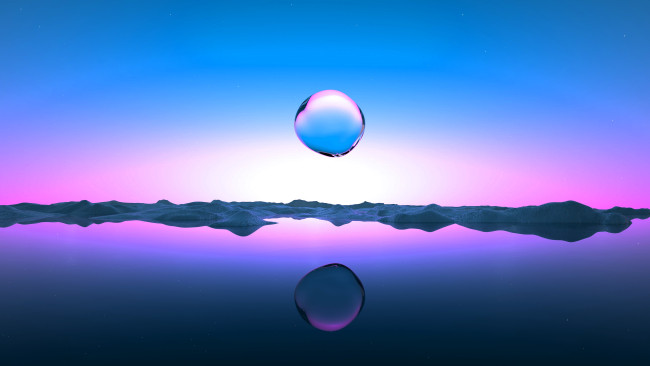 Обои картинки фото 3д графика, природа , nature, небо, пузырь, горы, озеро, отражение