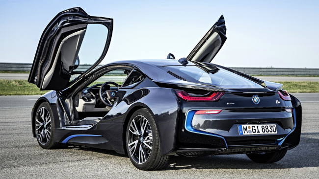 Обои картинки фото bmw i8, автомобили, bmw, черный, двери, дорога, шоссе