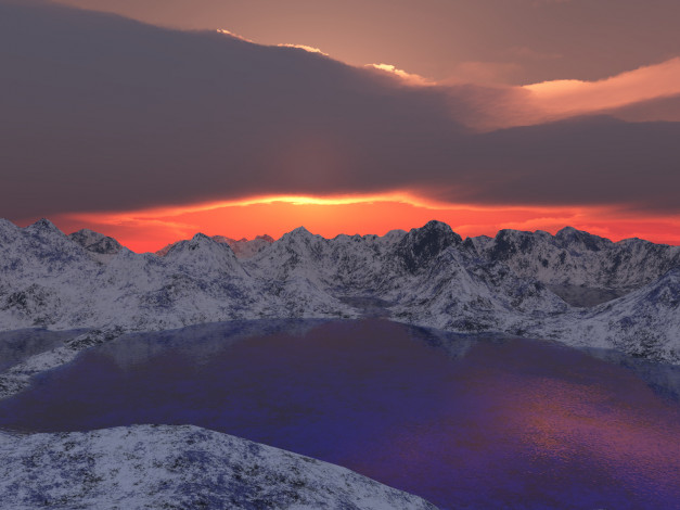 Обои картинки фото 3д, графика, nature, landscape, природа, облака, озеро, горы