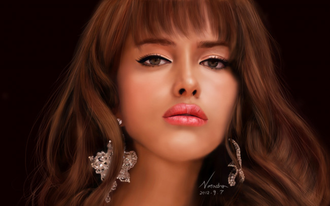 Обои картинки фото рисованные, люди, девушка, серьги, лицо, темный, фон