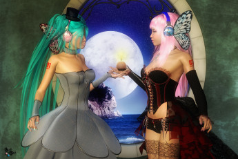 Картинка 3д+графика аниме+ anime девушки взгляд луна