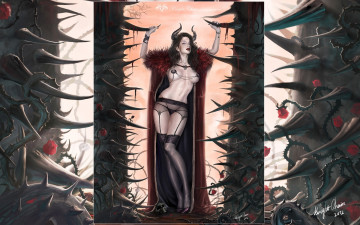 Картинка фэнтези демоны плющ ядовитый рога девушка демон