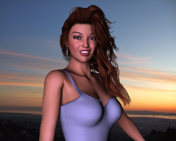 Обои картинки фото 3д графика, люди , people, девушка, взгляд, улыбка