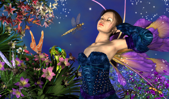 Обои картинки фото 3д графика, люди , people, девушка, взгляд, цветы