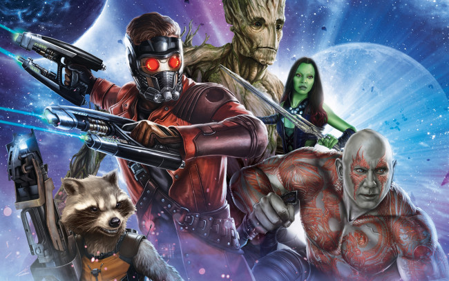 Обои картинки фото кино фильмы, guardians of the galaxy, rocket, groot, wooden, man, guardians, of, the, galaxy, marvel