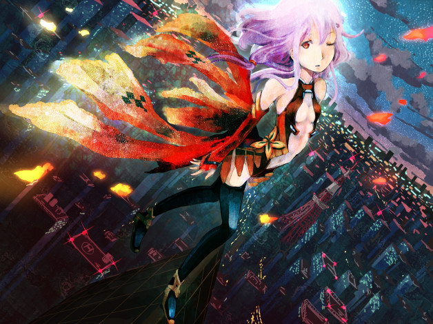 Обои картинки фото разное, арты, guilty, crown, yuzuriha, inori, shinta, hmmuk, арт, девушка, город, инори