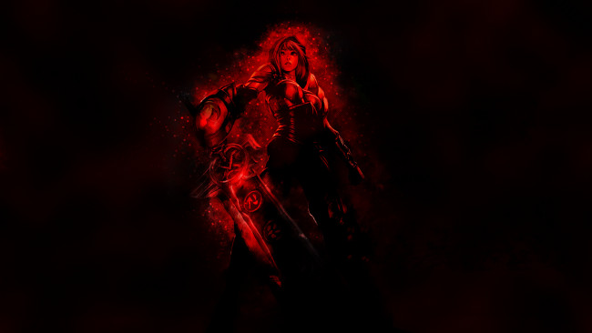 Обои картинки фото видео игры, league of legends, девушка, взгляд, фон, оружие, riven