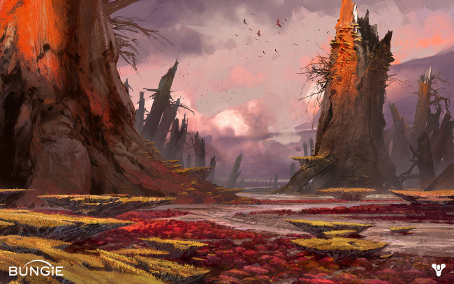 Обои картинки фото видео игры, destiny, лес, река, птицы