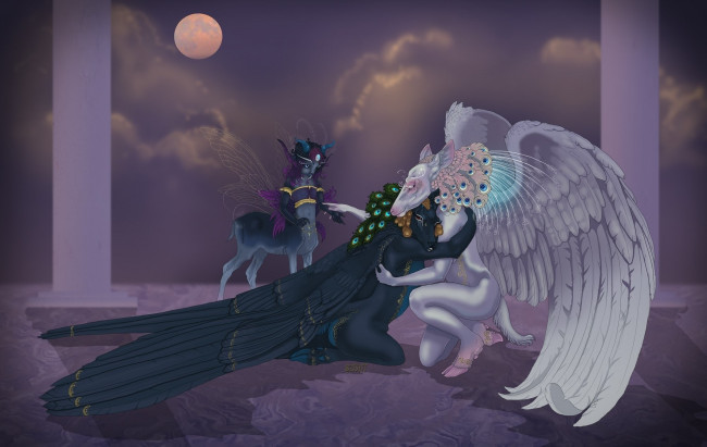 Обои картинки фото фэнтези, существа, животные, ангелы, мифические, луна