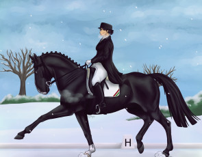 Картинка рисованное животные +лошади лошадь фон всадник