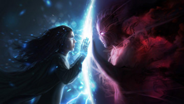 Картинка фэнтези красавицы+и+чудовища девушка демон стена грань свет