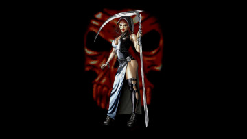 Картинка рисованное комиксы девушка фон череп коса