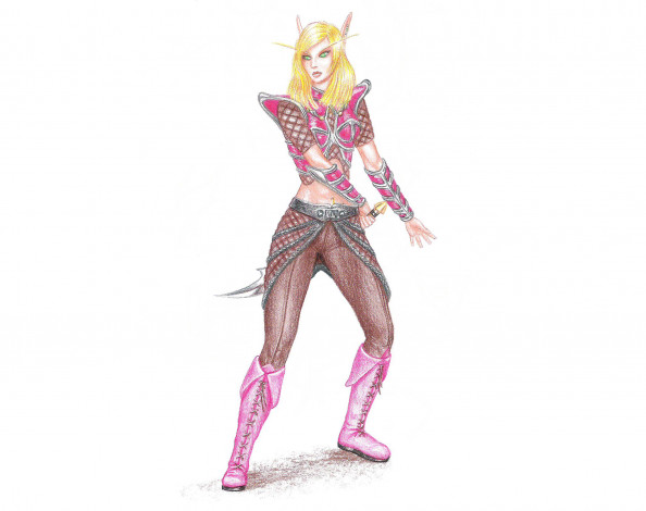 Обои картинки фото рисованное, комиксы, эльф, взгляд, меч, фон, девушка