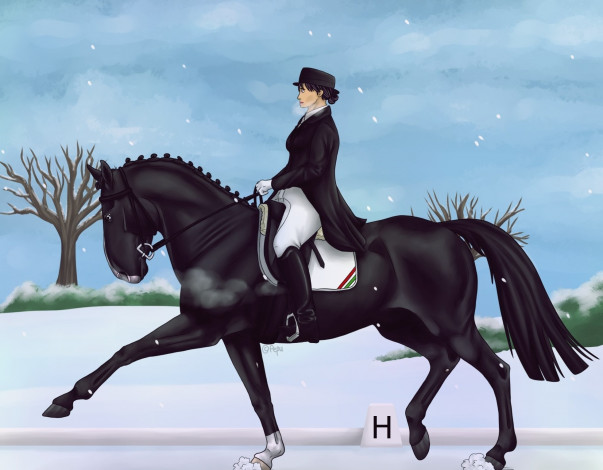 Обои картинки фото рисованное, животные,  лошади, лошадь, фон, всадник