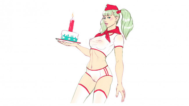 Обои картинки фото рисованное, люди, взгляд, галстук, пионерка, девушка, фон, свеча, торт