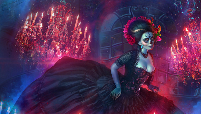 Обои картинки фото фэнтези, нежить, девушка, люстры, день, мёртвых
