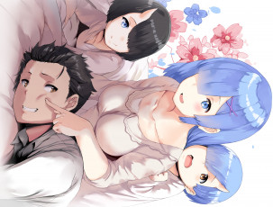 Картинка аниме re +zero+kara+hajimeru+isekai+seikatsu рем дети семья субару