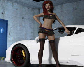Картинка 3д+графика люди-авто мото+ people-+car+ +moto фон автомобиль взгляд девушка