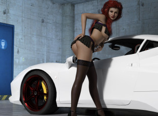 Картинка 3д+графика люди-авто мото+ people-+car+ +moto автомобиль фон девушка взгляд