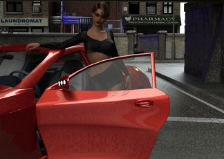 Картинка 3д+графика люди-авто мото+ people-+car+ +moto взгляд девушка автомобиль фон