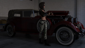 Картинка 3д+графика люди-авто мото+ people-+car+ +moto девушка автомобиль взгляд фон