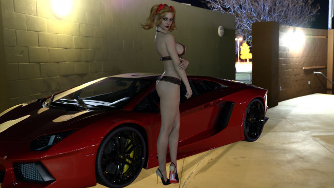 Обои картинки фото 3д графика, люди-авто, мото , people- car ,  moto, взгляд, автомобиль, фон, девушка