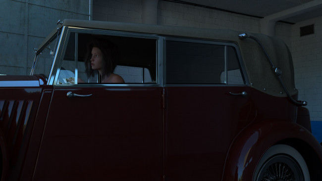 Обои картинки фото 3д графика, люди-авто, мото , people- car ,  moto, автомобиль, фон, девушка, взгляд