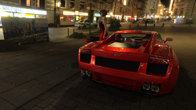 Обои картинки фото 3д графика, люди-авто, мото , people- car ,  moto, взгляд, девушка, автомобиль, фон