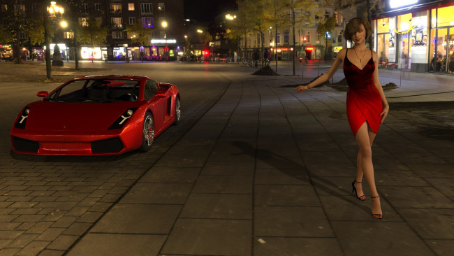 Обои картинки фото 3д графика, люди-авто, мото , people- car ,  moto, автомобиль, фон, девушка, взгляд