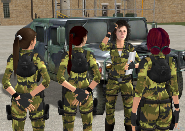 Обои картинки фото 3д графика, армия , military, девушки, фон, взгляд