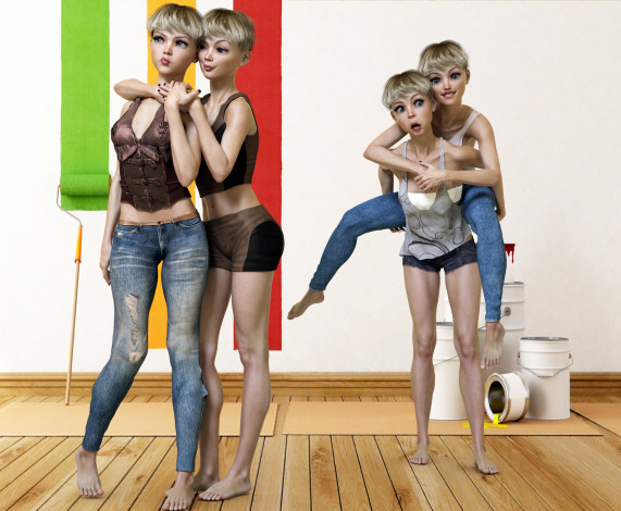 Обои картинки фото 3д графика, люди , people, фон, взгляд, девушки