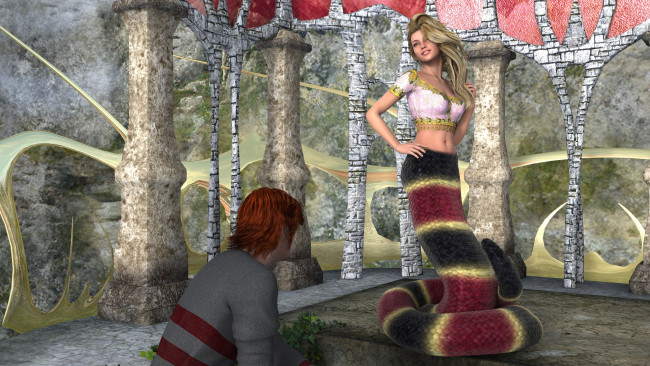 Обои картинки фото 3д графика, существа , creatures, фон, взгляд, девушки