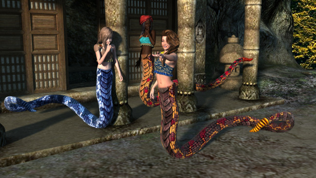 Обои картинки фото 3д графика, существа , creatures, фон, взгляд, девушки