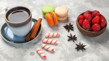 Картинка еда разное кофе клубника макаруны печенье анис