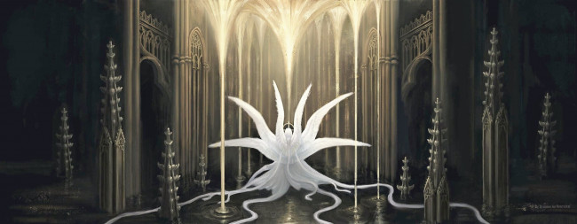 Обои картинки фото фэнтези, ангелы, серафим, крылья, храм