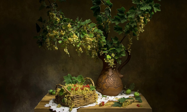 Обои картинки фото еда, смородина, букет, корзинка