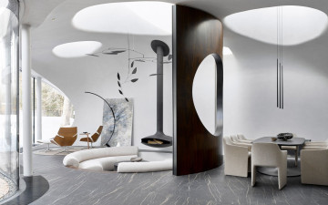 Картинка интерьер гостиная мягкий уголок камин