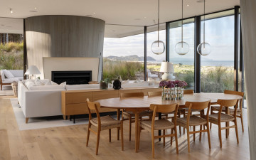 обоя интерьер, столовая, обеденный, стол, стулья, мягкий, уголок