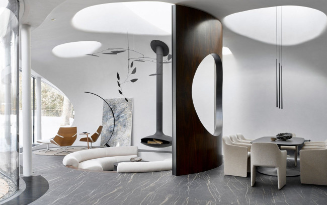 Обои картинки фото интерьер, гостиная, мягкий, уголок, камин