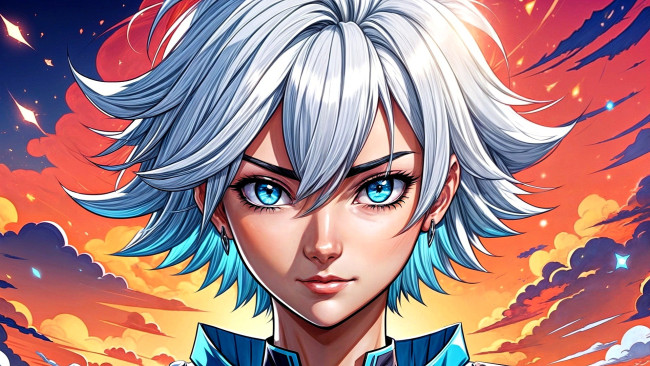 Обои картинки фото рисованное, комиксы, девушка, лицо, закат