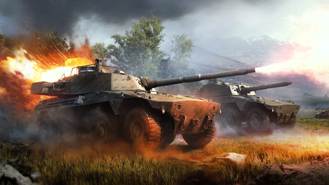 Обои картинки фото видео игры, war thunder, техника, огонь, выстрелы, дерево