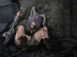 Картинка аниме touhou война оружие reisen udongein inaba дождь