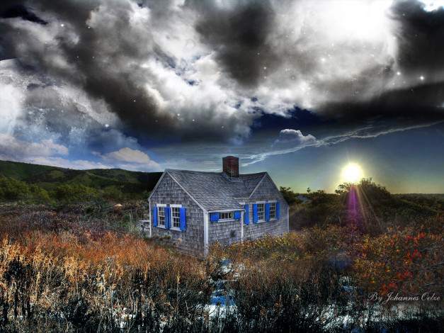 Обои картинки фото разное, сооружения, постройки, лучи, дом, облака