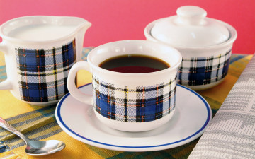 Картинка еда кофе кофейные зёрна сахарница молочник чашка