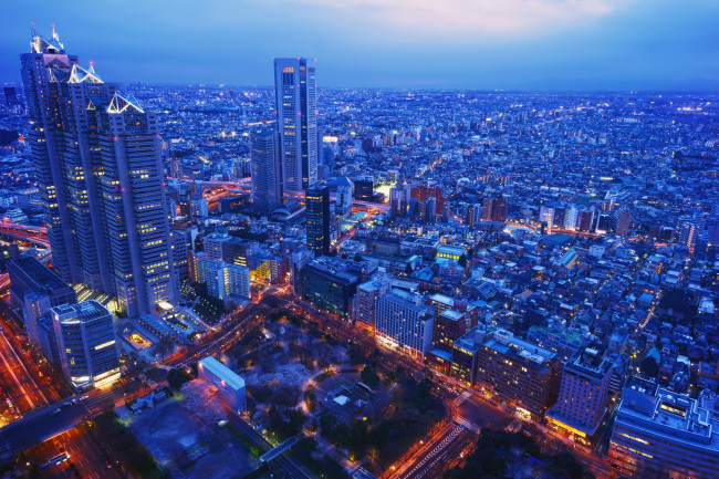 Обои картинки фото города, огни, ночного, небоскребы, здания, ночь, панорама