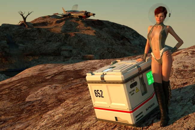 Обои картинки фото 3д графика, фантазия , fantasy, взгляд, самолет, девушка