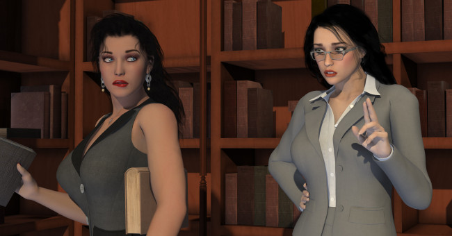 Обои картинки фото librarian, 3д графика, фантазия , fantasy, взгляд, фон, девушки