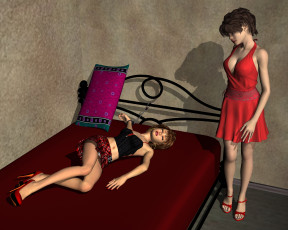 Картинка 3д+графика люди+ people взгляд девушки диван фон