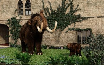 Картинка 3д+графика животные+ animals фон мамонт
