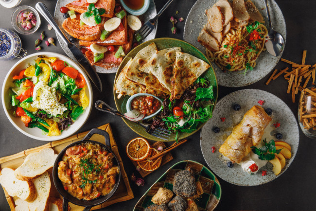 Обои картинки фото еда, разное, лаваш, разности, вкусняшки, мясо, салат, тыква